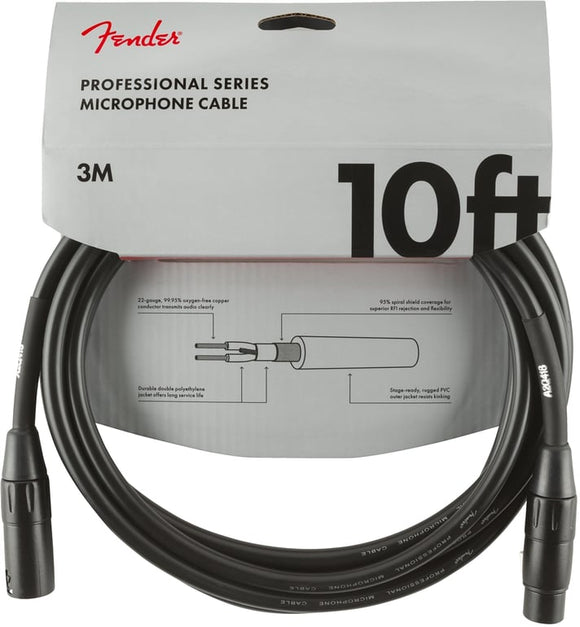 Fender Professional Series Microphone Cable Black 10'