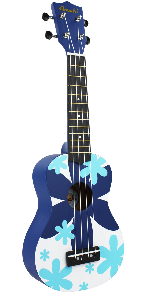 Amahi DDUK8 Soprano Ukulele Uke Blue Flower With Bag