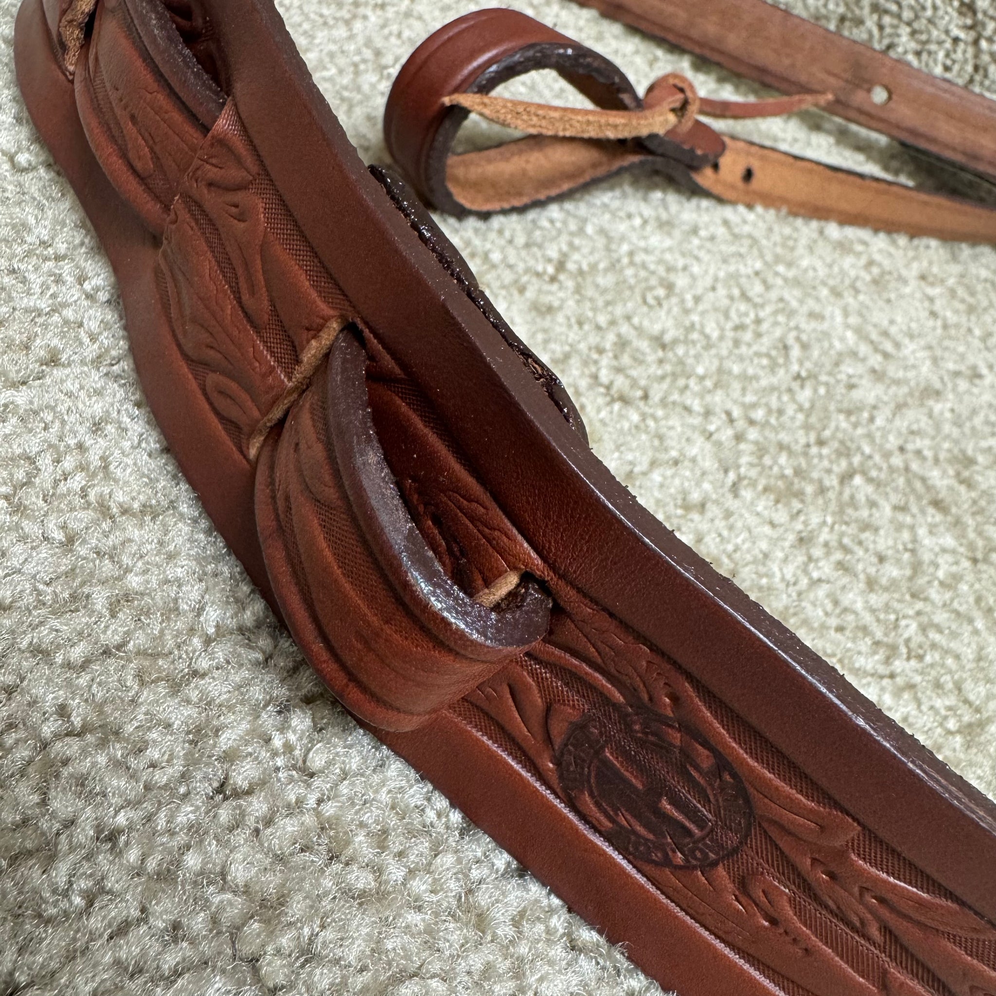 Long Hollow Leather 70080 Tooled Dobro Resonator Strap Brown 