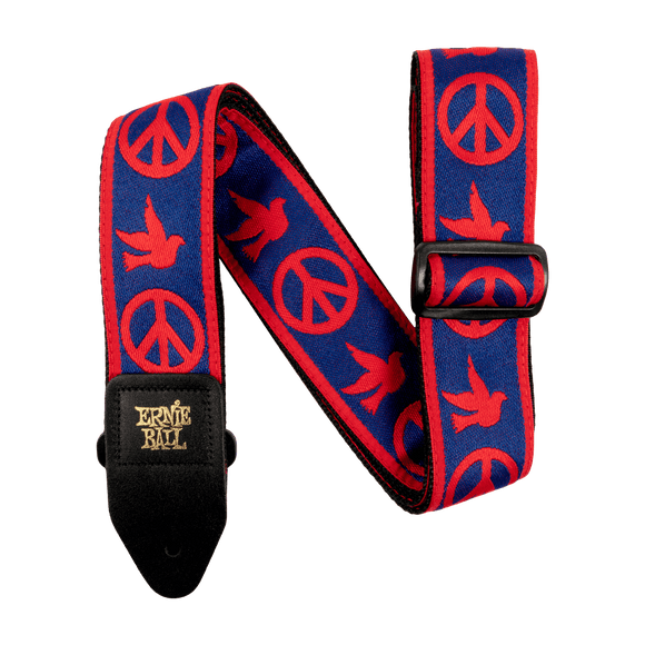 Ernie Ball Jacquard Guitar Strap Red and Blue Peace Love Dove