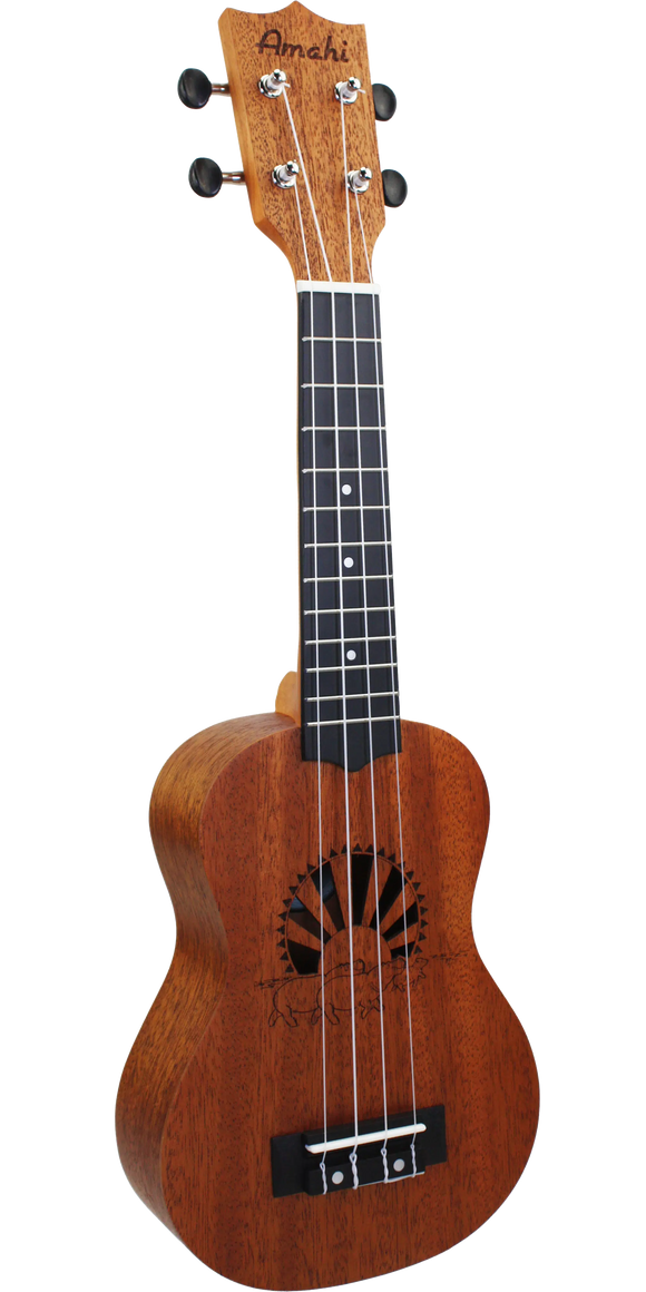 Amahi UK135S Mahogany Soprano Ukulele Hippo Sunset w/ Bag